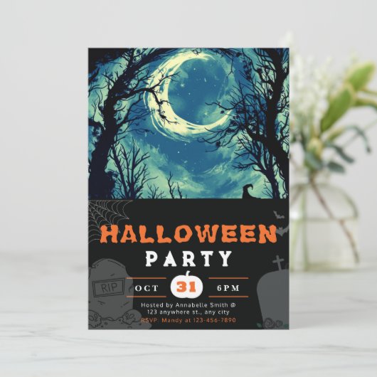 Spooky Night Sky Crescent Moon Halloween Kaart (Staand voorkant)