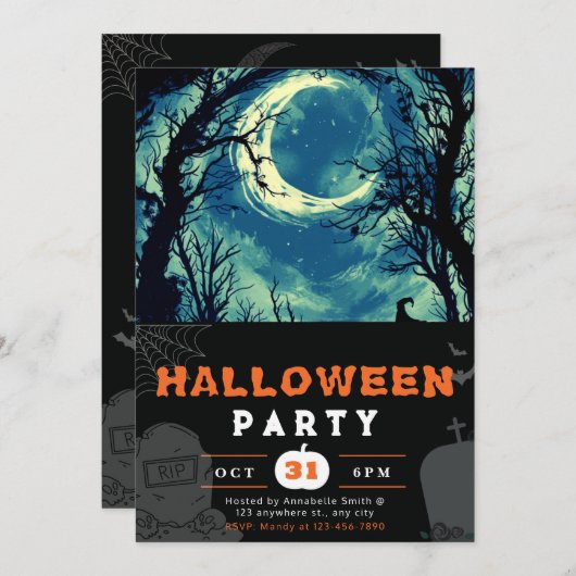 Spooky Night Sky Crescent Moon Halloween Kaart (Voorkant / Achterkant)