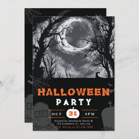 Spooky Night Sky Crescent Moon Halloween Kaart (Voorkant / Achterkant)