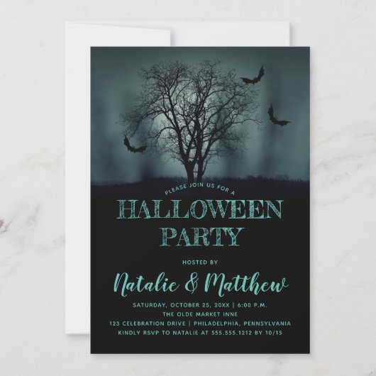 Spooky Night Tree | Uitnodiging van Bats Halloween (Voorkant)