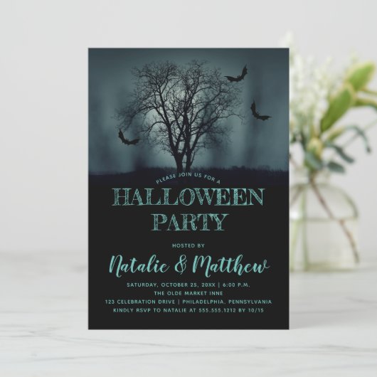 Spooky Night Tree | Uitnodiging van Bats Halloween (Staand voorkant)