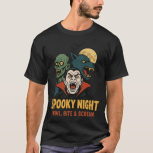 Spooky Night - Zombie, Vampire & Weerwolf Hallowee T-shirt
