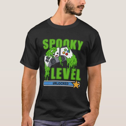 Spooky Niveau Ontgrendeld Halloween Kostuum Gamer T-shirt (Voorkant)