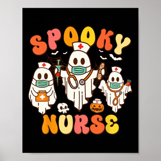 Spooky Nurse Groovy Halloween Ghost Poster (Voorkant)