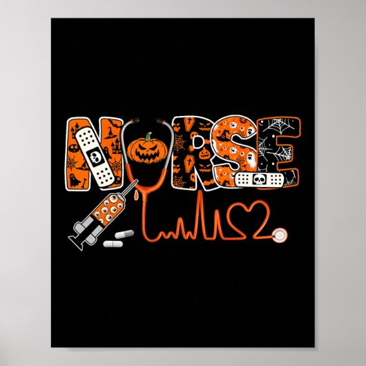 Spooky Nurse Pumpkin Halloween kostuum Rn CNA Mann Poster (Voorkant)