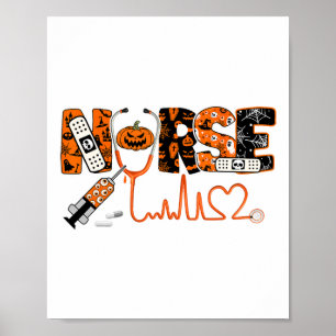 Spooky Nurse Pumpkin Halloween kostuum Rn CNA Mann Poster