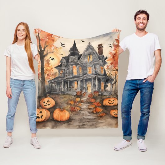 Spooky Old House AI Gegenereerd Fleece Deken (In situ)