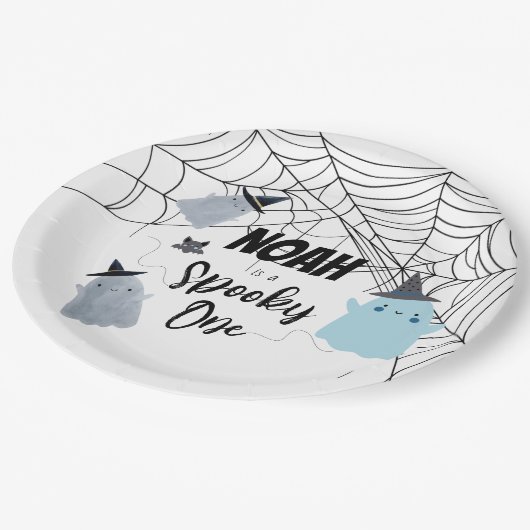 Spooky One | 1e verjaardag Borden | Blauwe Geesten Papieren Bordje (Gekanteld)