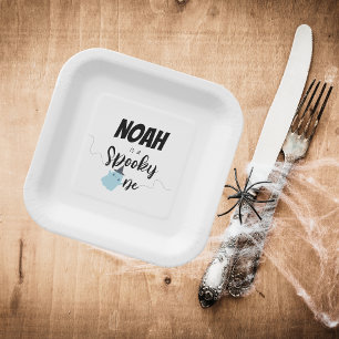 Spooky One   1e verjaardag Borden   Minimaal blauw Papieren Bordje