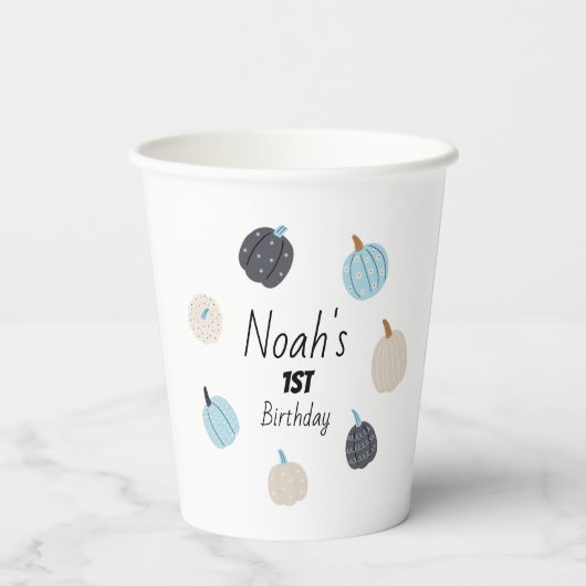 Spooky One | 1e verjaardag Cups | Blauwe pompoen Papieren Bekers (Achterkant)