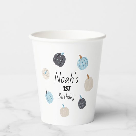 Spooky One | 1e verjaardag Cups | Blauwe pompoen Papieren Bekers (Voorkant)