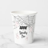 Spooky One | 1e verjaardag Cups | Pink Ghosts Papieren Bekers (Voorkant)