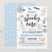 Spooky ONE 1e Verjaardag Uitnodiging - Jongen (Wit (Voorkant / Achterkant)