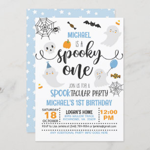 Spooky ONE 1e Verjaardag Uitnodiging - Jongen (Wit