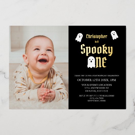 Spooky One 1st Birthday Folie Uitnodiging (Voorkant)