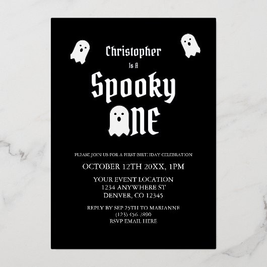 Spooky One 1st Birthday Folie Uitnodiging (Voorkant)