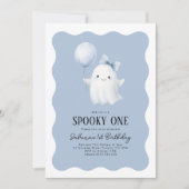 Spooky One 1st Birthday Ghost Blue Balloon Kaart (Voorkant)