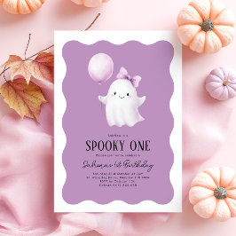 Spooky One 1st Birthday Ghost Paarse Ballon Kaart