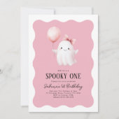 Spooky One 1st Birthday Ghost Pink Balloon Kaart (Voorkant)