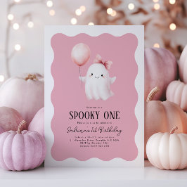 Spooky One 1st Birthday Ghost Pink Balloon Kaart