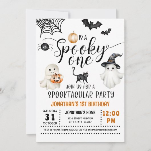 Spooky ONE 1st Birthday Ghosts Bats Invitation Kaart (Voorkant)