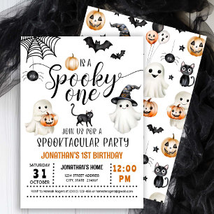 Spooky ONE 1st Birthday Ghosts Bats Invitation Kaart