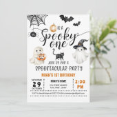 Spooky ONE 1st Birthday Ghosts Neutrale Uitnodigin Kaart (Staand voorkant)