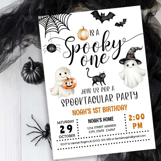 Spooky ONE 1st Birthday Ghosts Neutrale Uitnodigin Kaart