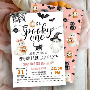 Spooky ONE 1st Birthday Ghosts Roze Uitnodiging