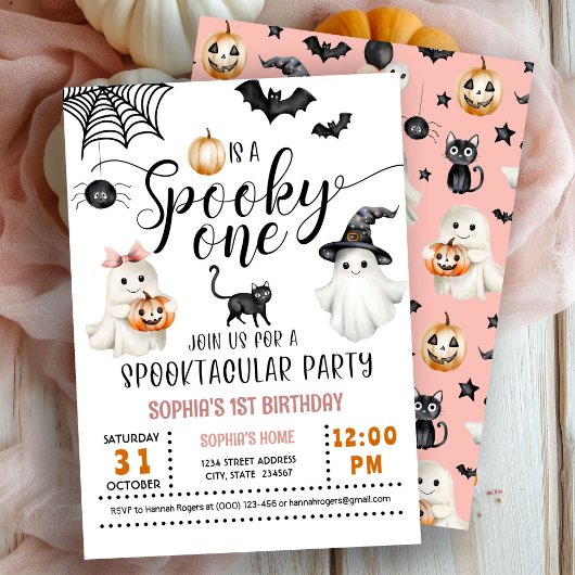 Spooky ONE 1st Birthday Ghosts Roze Uitnodiging