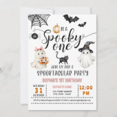 Spooky ONE 1st Birthday Ghosts Roze Uitnodiging (Voorkant)
