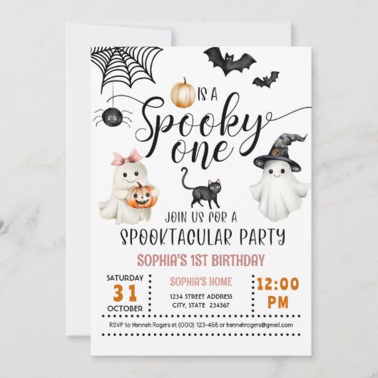 Spooky ONE 1st Birthday Ghosts Roze Uitnodiging (Voorkant)