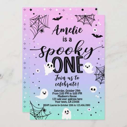 Spooky One, 1st Birthday Halloween Uitnodiging (Voorkant / Achterkant)