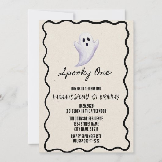 Spooky One 1st Birthday Party Invitation Kaart (Voorkant)