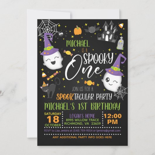 Spooky One Birthday Invitation - Blk Kaart (Voorkant)