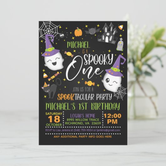 Spooky One Birthday Invitation - Blk Kaart (Staand voorkant)