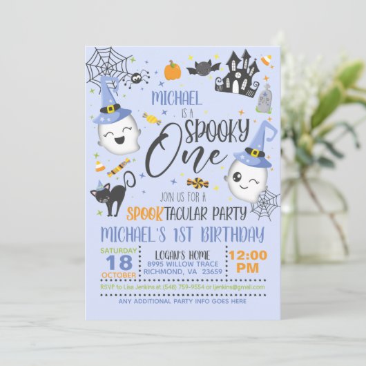 Spooky One Birthday Invitation - Blue Kaart (Staand voorkant)