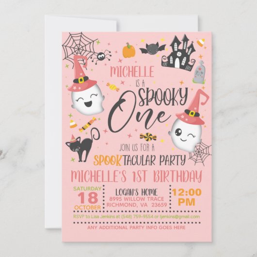 Spooky One Birthday Invitation - Roze Kaart (Voorkant)
