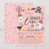 Spooky One Birthday Invitation - Roze Kaart (Voorkant / Achterkant)
