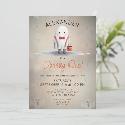 Spooky One Birthday Party-uitnodiging Kaart (Staand voorkant)