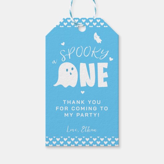 Spooky One Blue Boy Ghost Halloween 1e verjaardag Cadeaulabel (Voorkant)