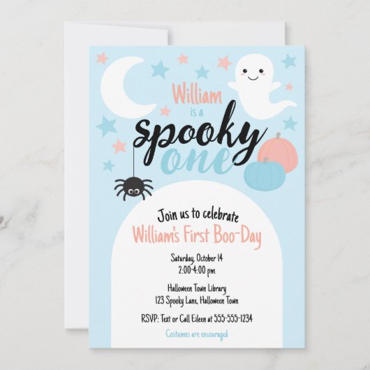 Spooky One Blue Eerste Verjaardag Uitnodiging (Voorkant)