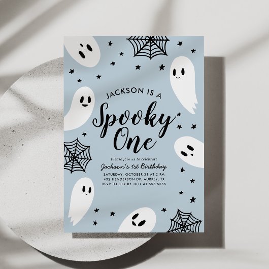 Spooky One Blue Ghost Halloween 1e verjaardag Kaart