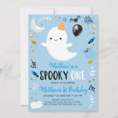 Spooky ONE Blue Ghost Halloween Birthday Kaart (Voorkant)