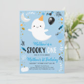 Spooky ONE Blue Ghost Halloween Birthday Kaart (Staand voorkant)