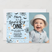 Spooky One Blue Ghost Halloween Invite with Photo Kaart (Voorkant)