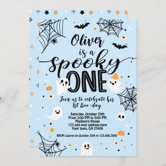 Spooky One Blue Ghost Halloween Kaart (Voorkant / Achterkant)