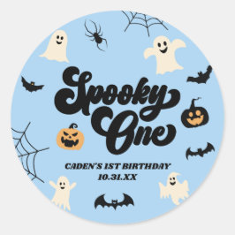 Spooky One Blue Halloween 1st Birthday Party Ronde Sticker