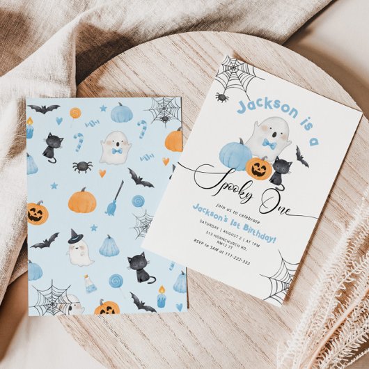 Spooky One Blue Halloween 1st Boy Verjaardag Kaart