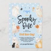 Spooky One Blue Halloween Boy First Birthday Party Kaart (Voorkant / Achterkant)